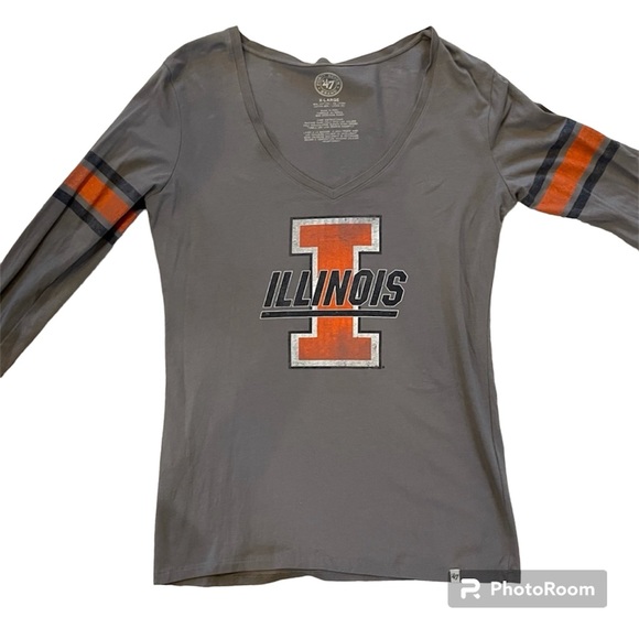 47 Tops - 47 BRAND University of Illinois Fighting Illini Grey V Neck Shirt Size XL